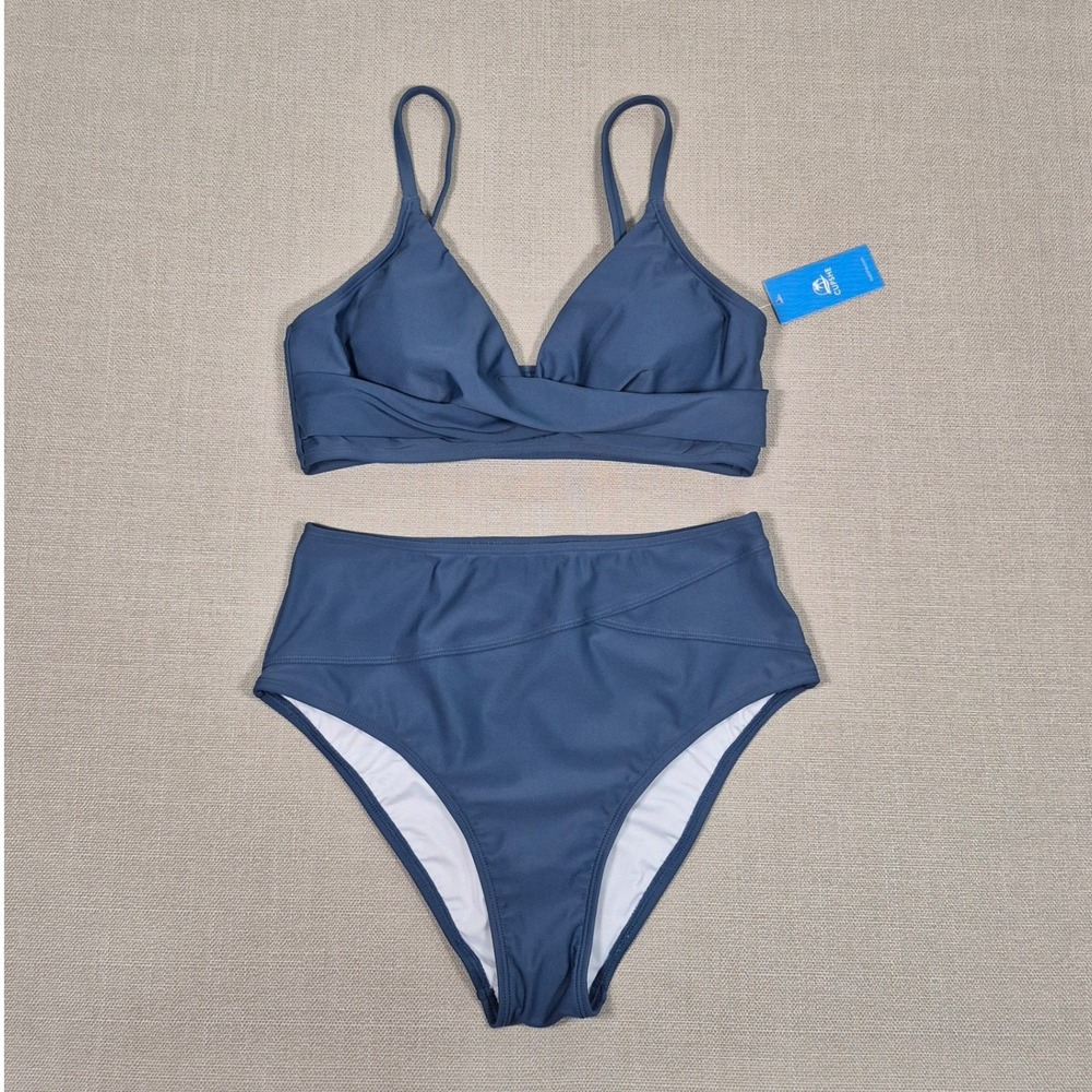 Cupshe Womens Blue Twist Front High‎ Waisted Bikini Set Swimsuit Medium NEW